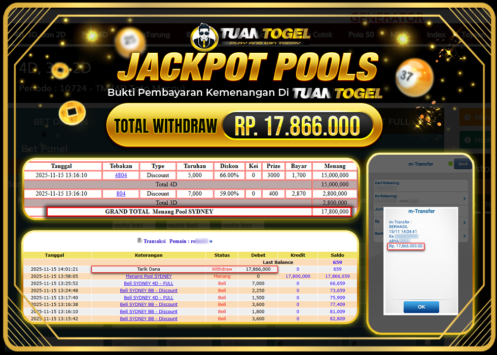 TUANTOGEL JACKPOT TOGEL SYDNEY Rp17.866.000,- LUNAS  